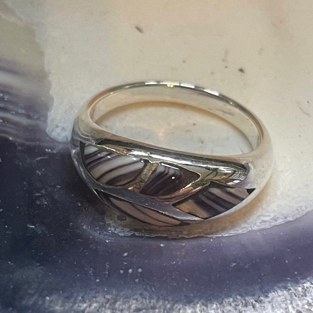 R1054 Ring Wampum Quahog Sterling Silver 4 part inlay